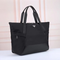 Replica Prada Re-Nylon Tote Bag with Black Leather Trim Clone Cheap