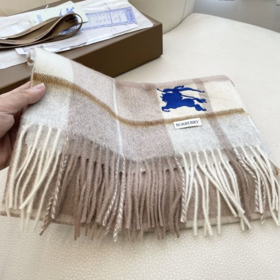 Replica Burberry Equestrian Knight Check Cashmere Scarf 32 x 180cm Beige Clone Cheap