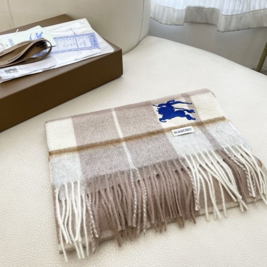 Replica Burberry Equestrian Knight Check Cashmere Scarf 32 x 180cm Beige Clone Cheap