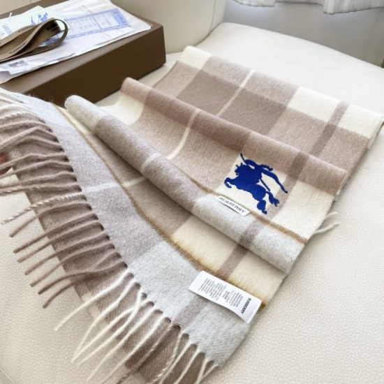 Replica Burberry Equestrian Knight Check Cashmere Scarf 32 x 180cm Beige Clone Cheap