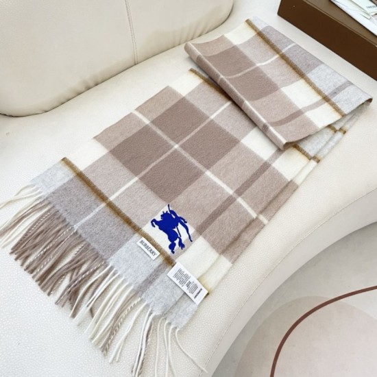 Replica Burberry Equestrian Knight Check Cashmere Scarf 32 x 180cm Beige Clone Cheap