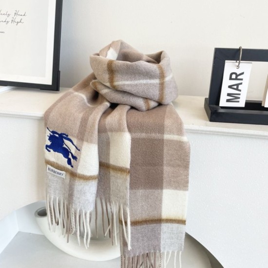 Replica Burberry Equestrian Knight Check Cashmere Scarf 32 x 180cm Beige Clone Cheap