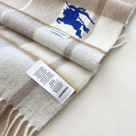 Replica Burberry Equestrian Knight Check Cashmere Scarf 32 x 180cm Beige Clone Cheap