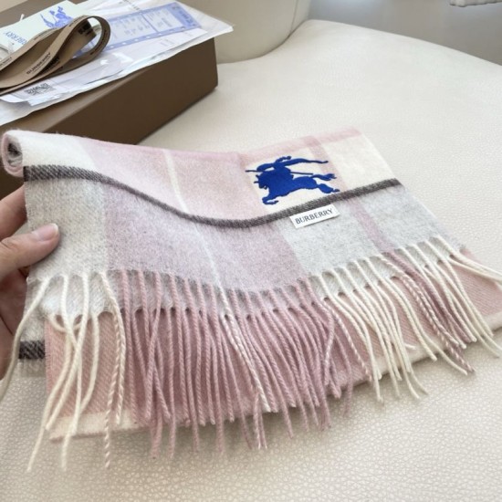 Replica Burberry Equestrian Knight Check Cashmere Scarf 32 x 180cm Pink Clone Cheap