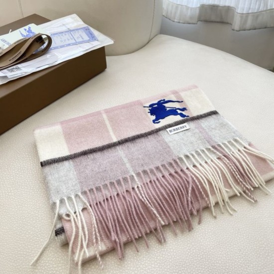 Replica Burberry Equestrian Knight Check Cashmere Scarf 32 x 180cm Pink Clone Cheap