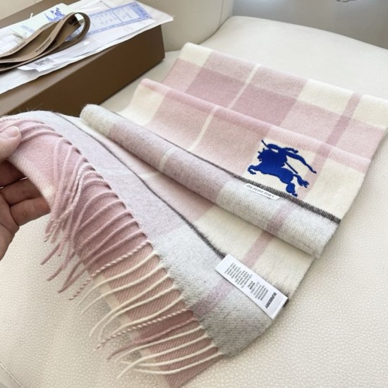 Replica Burberry Equestrian Knight Check Cashmere Scarf 32 x 180cm Pink Clone Cheap