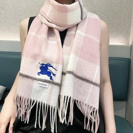 Replica Burberry Equestrian Knight Check Cashmere Scarf 32 x 180cm Pink Clone Cheap