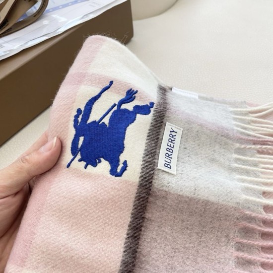 Replica Burberry Equestrian Knight Check Cashmere Scarf 32 x 180cm Pink Clone Cheap