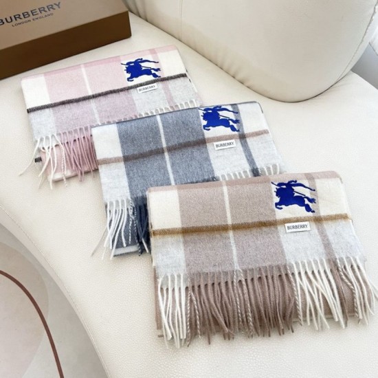 Replica Burberry Equestrian Knight Check Cashmere Scarf 32 x 180cm Grey Clone Cheap