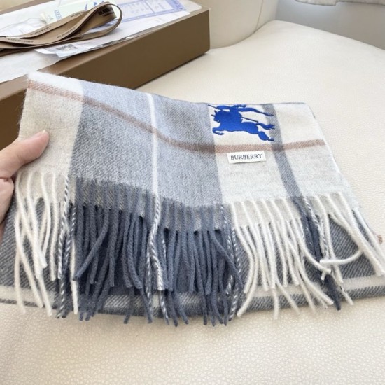Replica Burberry Equestrian Knight Check Cashmere Scarf 32 x 180cm Grey Clone Cheap