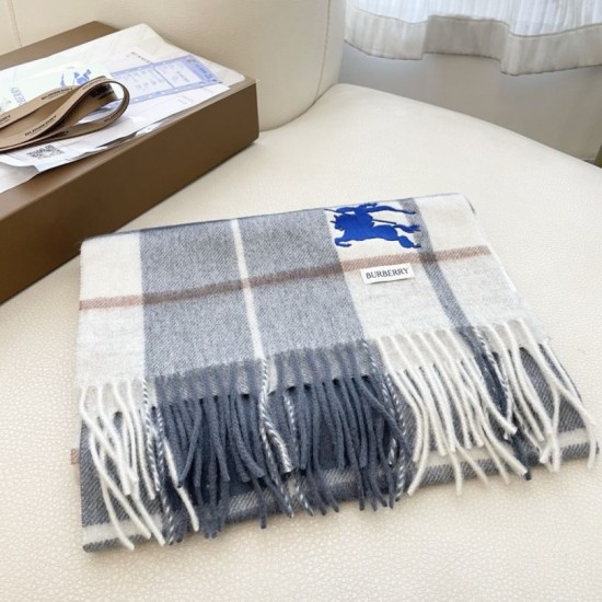 Replica Burberry Equestrian Knight Check Cashmere Scarf 32 x 180cm Grey Clone Cheap