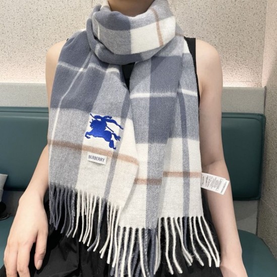 Replica Burberry Equestrian Knight Check Cashmere Scarf 32 x 180cm Grey Clone Cheap