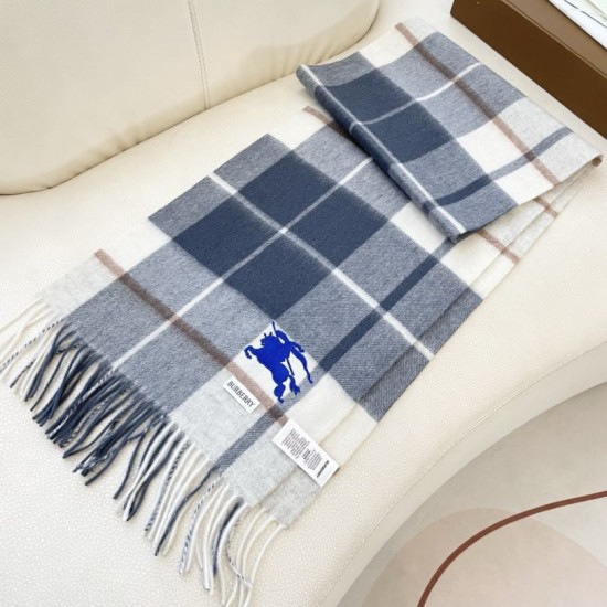 Replica Burberry Equestrian Knight Check Cashmere Scarf 32 x 180cm Grey Clone Cheap