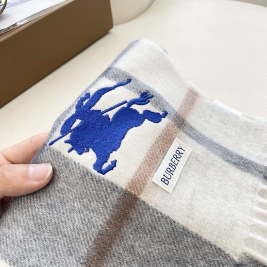 Replica Burberry Equestrian Knight Check Cashmere Scarf 32 x 180cm Grey Clone Cheap