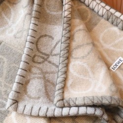 Replica Loewe Anagram Checked Cashmere Blanket Beige 135 x 170cm Clone Cheap