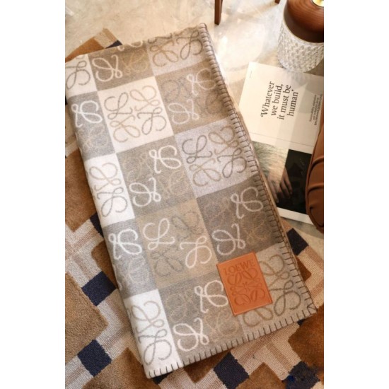 Replica Loewe Anagram Checked Cashmere Blanket Beige 135 x 170cm Clone Cheap