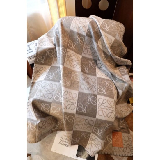 Replica Loewe Anagram Checked Cashmere Blanket Beige 135 x 170cm Clone Cheap