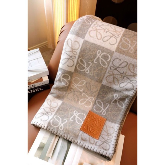 Replica Loewe Anagram Checked Cashmere Blanket Beige 135 x 170cm Clone Cheap