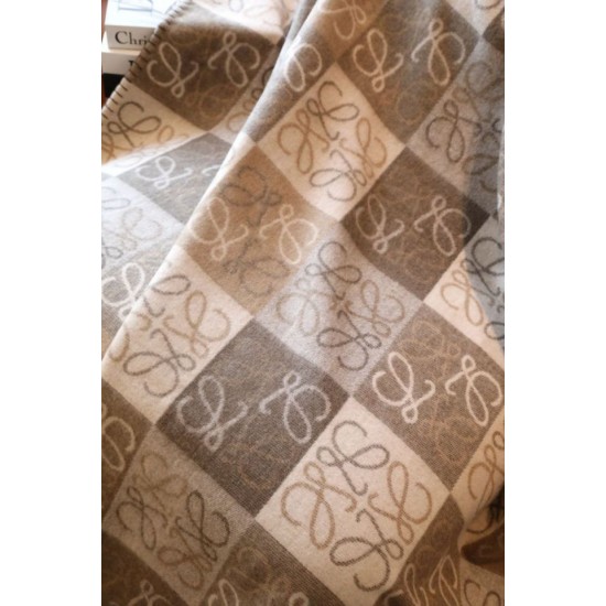 Replica Loewe Anagram Checked Cashmere Blanket Beige 135 x 170cm Clone Cheap