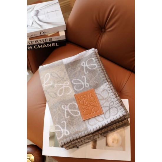 Replica Loewe Anagram Checked Cashmere Blanket Beige 135 x 170cm Clone Cheap