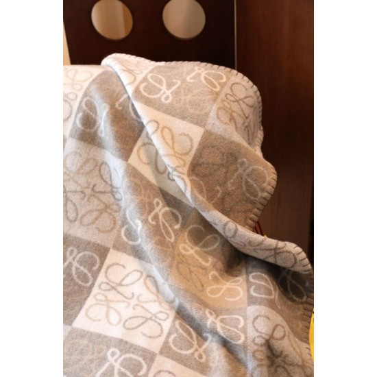 Replica Loewe Anagram Checked Cashmere Blanket Beige 135 x 170cm Clone Cheap