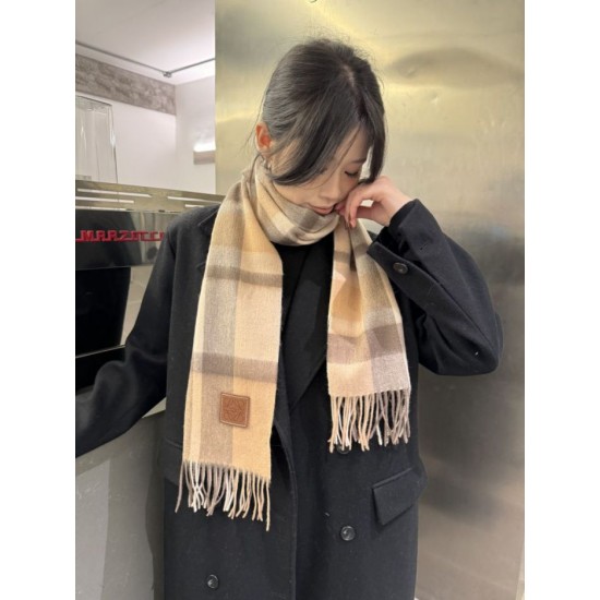 Replica Loewe Reversible Cashmere Scarf with Checkered Pattern 30 x 180cm Brown Clone Cheap