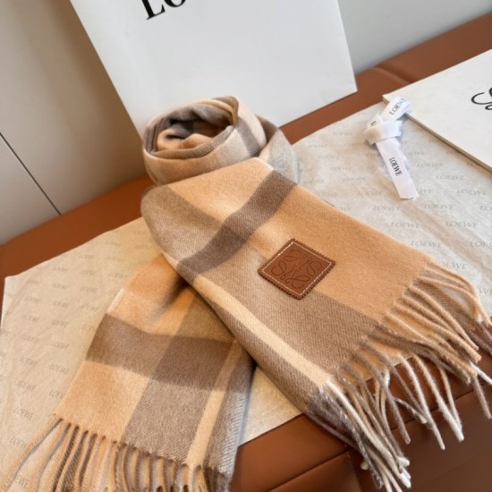 Replica Loewe Reversible Cashmere Scarf with Checkered Pattern 30 x 180cm Brown Clone Cheap