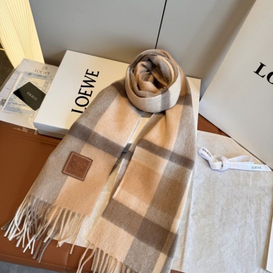 Replica Loewe Reversible Cashmere Scarf with Checkered Pattern 30 x 180cm Brown Clone Cheap