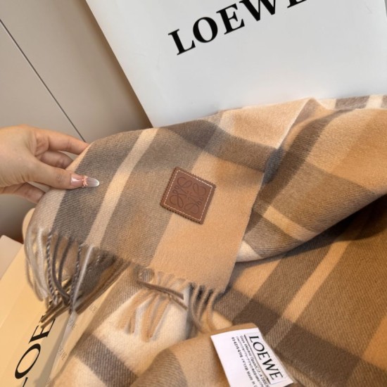Replica Loewe Reversible Cashmere Scarf with Checkered Pattern 30 x 180cm Brown Clone Cheap