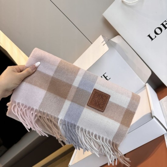 Replica Loewe Reversible Cashmere Scarf with Checkered Pattern 30 x 180cm Pink Clone Cheap