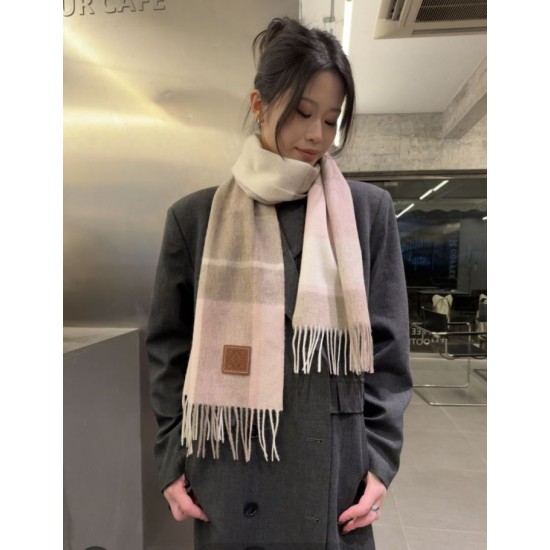 Replica Loewe Reversible Cashmere Scarf with Checkered Pattern 30 x 180cm Pink Clone Cheap