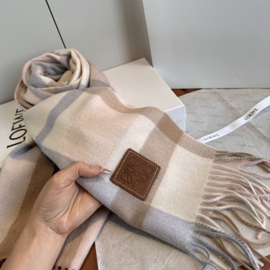 Replica Loewe Reversible Cashmere Scarf with Checkered Pattern 30 x 180cm Pink Clone Cheap