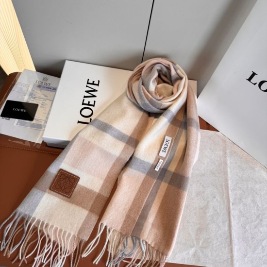 Replica Loewe Reversible Cashmere Scarf with Checkered Pattern 30 x 180cm Pink Clone Cheap