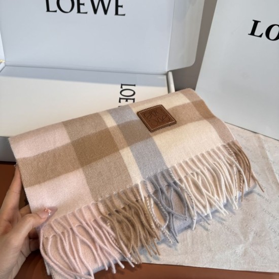 Replica Loewe Reversible Cashmere Scarf with Checkered Pattern 30 x 180cm Pink Clone Cheap