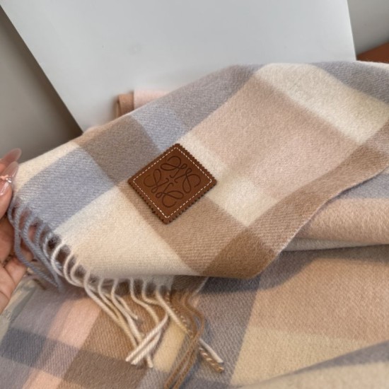 Replica Loewe Reversible Cashmere Scarf with Checkered Pattern 30 x 180cm Pink Clone Cheap