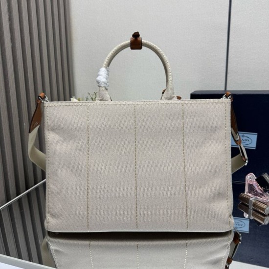 Replica Prada Jardinière Extra Large Cotton Canvas Tote Bag Beige Clone Cheap