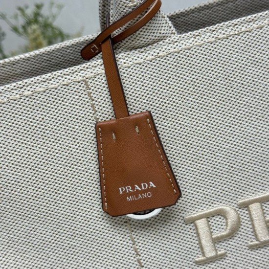 Replica Prada Jardinière Extra Large Cotton Canvas Tote Bag Beige Clone Cheap
