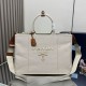 Replica Prada Jardinière Extra Large Cotton Canvas Tote Bag Beige Clone Cheap