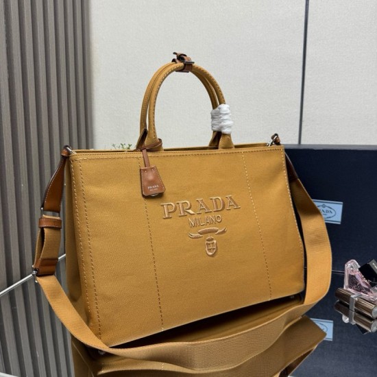 Replica Prada Jardinière Extra Large Cotton Canvas Tote Bag Brown Clone Cheap