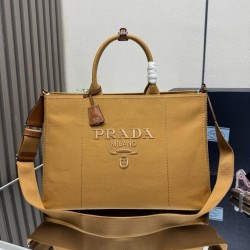 Replica Prada Jardinière Extra Large Cotton Canvas Tote Bag Brown Clone Cheap
