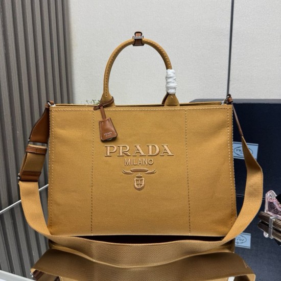 Replica Prada Jardinière Extra Large Cotton Canvas Tote Bag Brown Clone Cheap