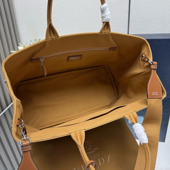 Replica Prada Jardinière Extra Large Cotton Canvas Tote Bag Brown Clone Cheap