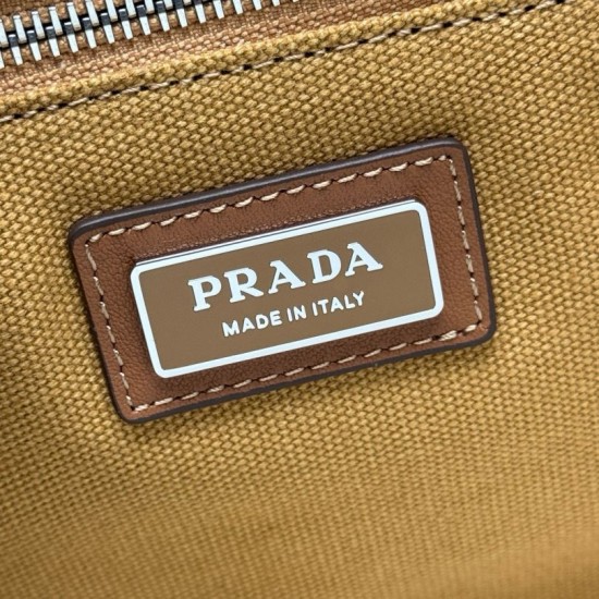 Replica Prada Jardinière Extra Large Cotton Canvas Tote Bag Brown Clone Cheap