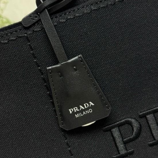 Replica Prada Jardinière Extra Large Cotton Canvas Tote Bag Black Clone Cheap