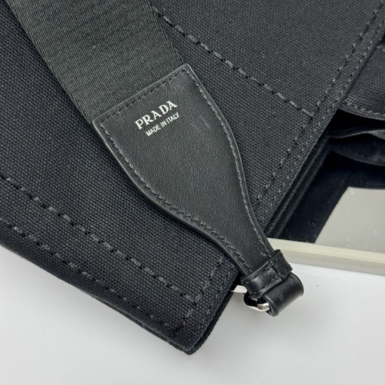 Replica Prada Jardinière Extra Large Cotton Canvas Tote Bag Black Clone Cheap