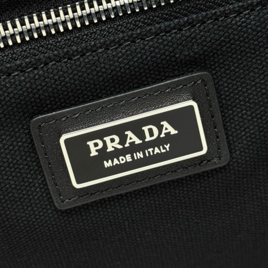 Replica Prada Jardinière Extra Large Cotton Canvas Tote Bag Black Clone Cheap