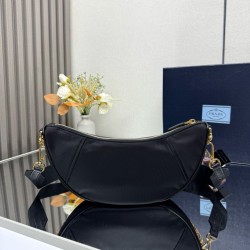Replica Prada Re-Nylon Demi-Lune Crossbody Bag 1BH222 Black Clone Cheap