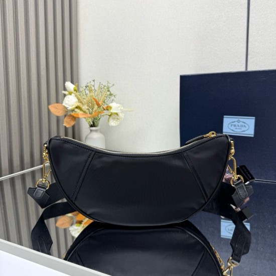 Knockoff Prada Re-Nylon Demi-Lune Crossbody Bag 1BH222 Black Fake Sale Online Replica Prada Re-Nylon Demi-Lune Crossbody Bag 1BH222 Black Clone Cheap