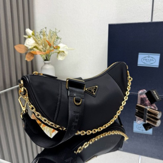 Knockoff Prada Re-Nylon Demi-Lune Crossbody Bag 1BH222 Black Fake Sale Online Replica Prada Re-Nylon Demi-Lune Crossbody Bag 1BH222 Black Clone Cheap