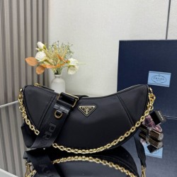 Replica Prada Re-Nylon Demi-Lune Crossbody Bag 1BH222 Black Clone Cheap